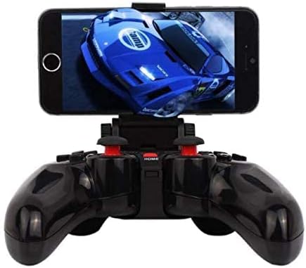 Close-up of TI-465 Game Controller with phone showing a racing game
