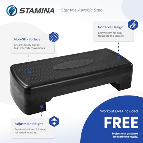 Stamina Aerobic Step with Portable and Lightweight Construction for Fitness, Sports, and Outdoor and Indoor Recreation, Black/Gray - Thumbnail 2