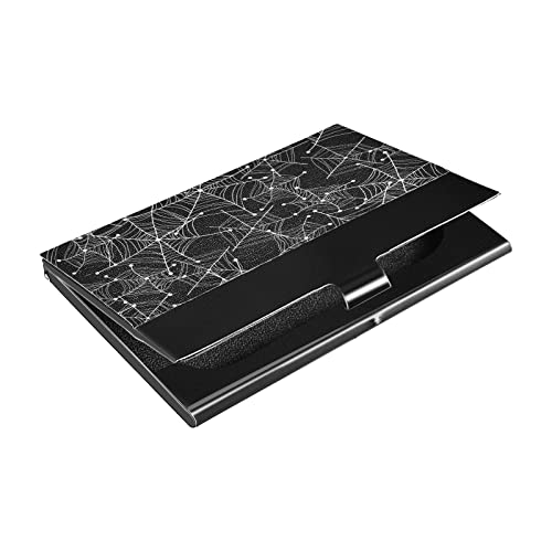 Halloween Seamless Spiderweb The Day of The Dead Business Card Holder Leather, Slim Credit Card Case Stainless Steel Wallet for Women and Men Unisex Business Card Holder