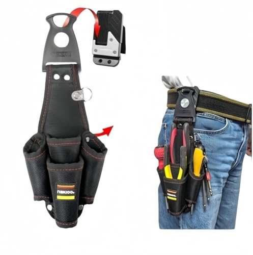 腰袋 釘袋 快速着脱工具ベルトバッグ 回転フックで落下防止 工具差し 軽量防水 現場作業/DIYに最適腰袋 バネ式開閉 着脱式工具ホルダー付き ベルト装着可能 工具ポーチ 小物入れ 防水・耐久 高密度ナイロン素材 電工/大工/DIY/釣り用 (F) [並行輸入品]