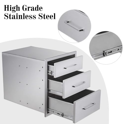 Image of Outdoor Kitchen Drawers,Stainless Steel BBQ Drawer 3-Drawer, 16 inch W x 21 inch H x 23 inch D Flush Mount Triple Access Drawer for Outdoor Kitchen,BBQ Island