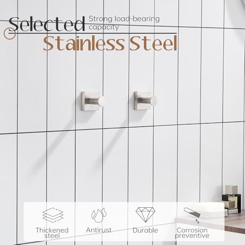 Image of KOKOSIRI Robe Hooks for Bathrooms Wall Brushed Nickel Bath Towel Hook Holder for Shower Hanging Kitchen Accessories Stainless Steel 2 Pack, B1016BR-P2