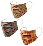 Touchstone Indian Heritage Fabric filter pocket nose bridge double layer cotton face mask reusable washable for men, women (Pack of 3). Yellow Orange Blue