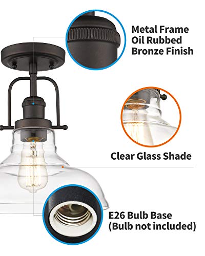 FEMILA Semi Flush Mount Ceiling Light, Farmhouse Close to Ceilight Lighting Fixture, Oil Rubbed Bronze Finish, Clear Glass Pendant Lamp Shade, 4FY09-F ORB