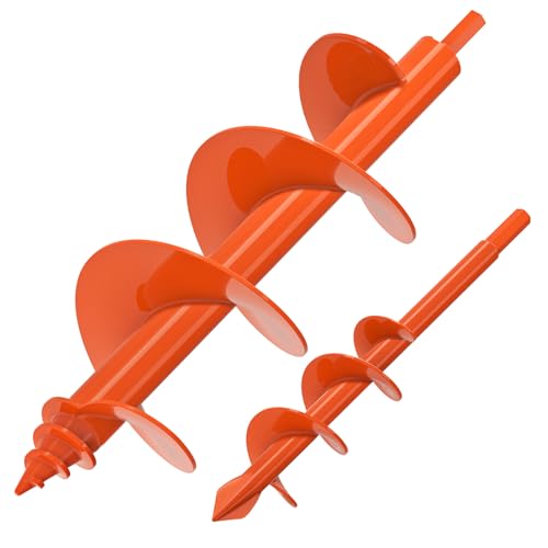 Insaga 2Pack Auger Drill Bit for Post Hole Digger, Spiral Garden Earth Auger Bulb Drill Bit for Planting 1.6 x 9'' and 4 x 12'', Hole Digger for Fence Posts,Flowers Plants, Fits 3/8" Hex Drive Drill