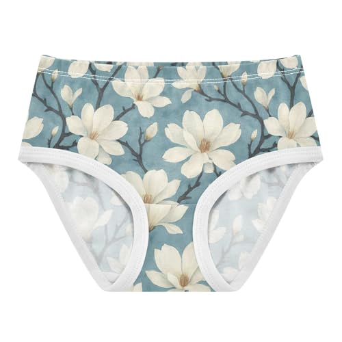 Joisal White Magnolia Flowers Blue Little Girl Panties Girls Underwear Toddler Cotton Animals Briefs Girls Undies 2t