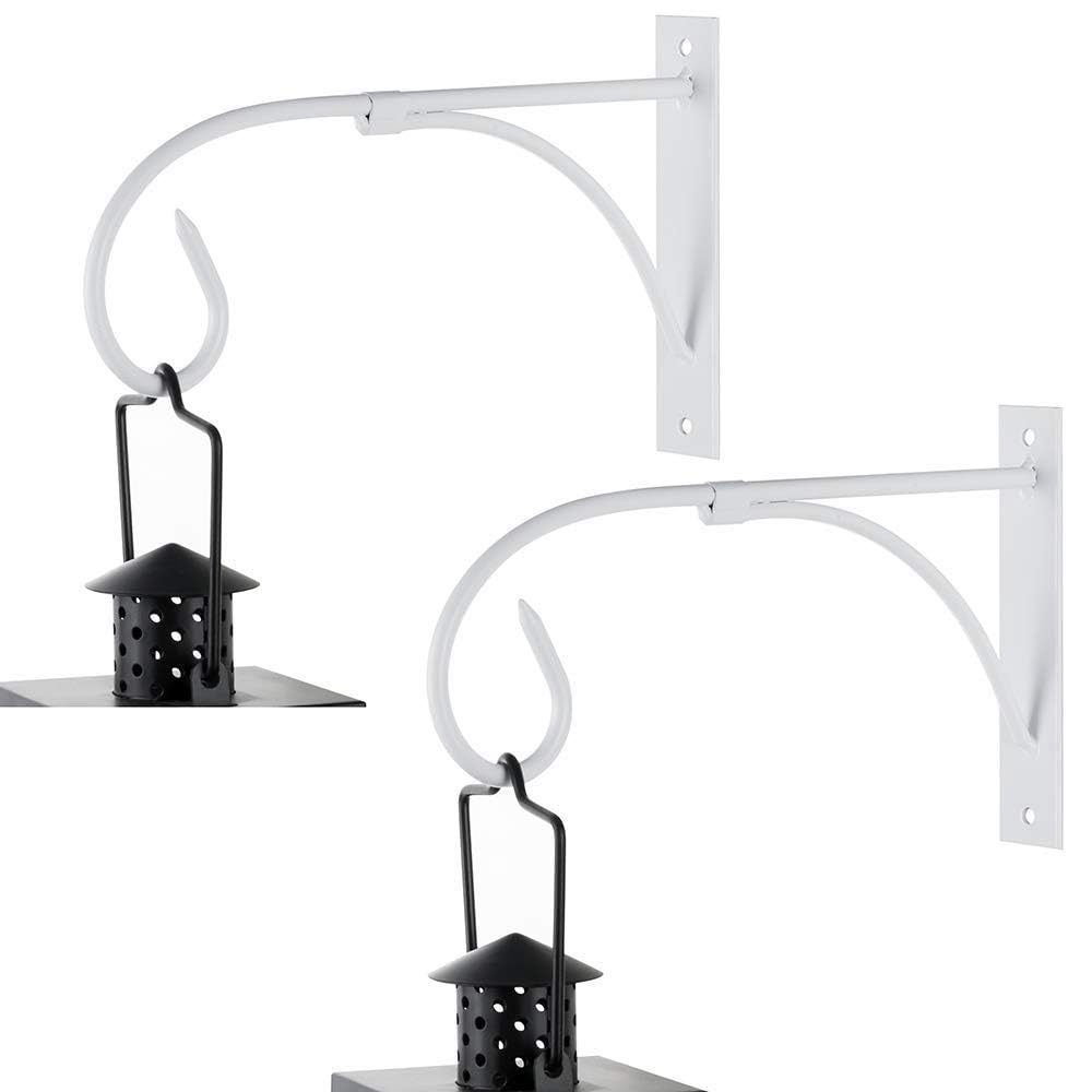Craft Capital Iron Hooks for Lanterns, Planters, Bird Feeders & Coats – Indoor/Outdoor Wall Brackets, Hanging Hook Hangers for Home Decor (2, White)-image-3