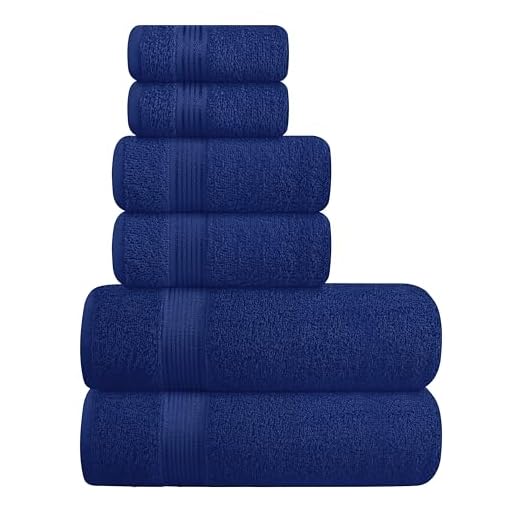 Belizzi Home Ultra Soft 6 Pack Cotton Towel Set, Contains 2 Bath Towels 28x55 inch, 2 Hand Towels 16x24 inch & 2 Wash Coths 12x12 inch, Ideal Everyday use, Compact & Lightweight - Navy Blue