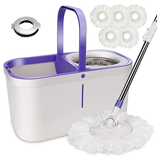 MASTERTOP Mop and Bucket Wringer Set - Microfiber Squeeze Mop for Floor Cleaning, 360 Flat Mop Bucket System Hand Free, Stainless Steel Handle,5 Cleaning Cloth, 8 Reusable Mop Pads Washable