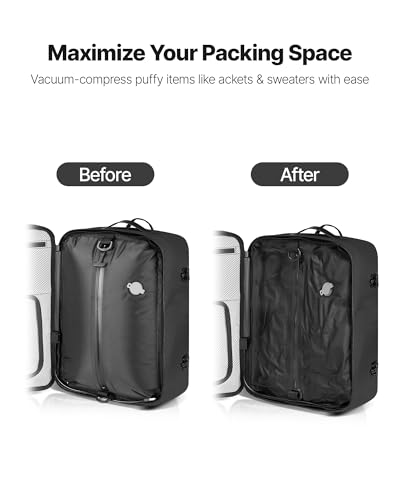 Image of VEVOR Vacuum Travel Backpack, 35L, Vacuum Seal Compression Travel Backpack with Air Pump, Multiple Pockets & Compartments, Water-Resistant Carry-On Suitcase Luggage, Casual Personal Item Bag, Black