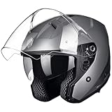 ILM Open Face Motorcycle 3/4 Helmet with Dual Visor for Men Women DOT Model MO325(Metallic Gray,M)