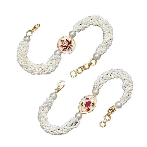 Image of eCraftIndia Floral Kundan Beads Designer Rakhis for Brother and Bhabhi | Bhaiya Bhabhi Rakhi