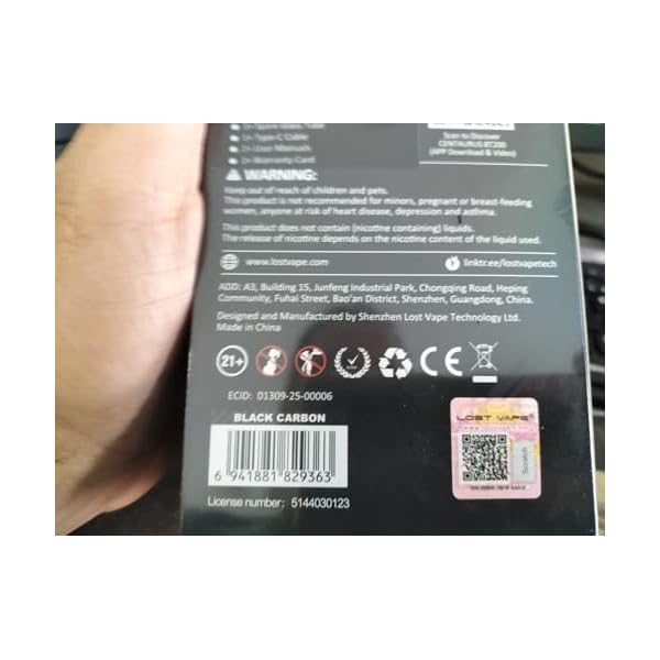 Lost Vape Centaurus BT200 Kit Électronique – Box Mod Puissant 200W Double 18650 – Écran TFT 0.96" – Chipset Quest 2.0 – Vape Avancée pour E-Cigarette – Compatible Atomiseur 510 (Black Carbon)