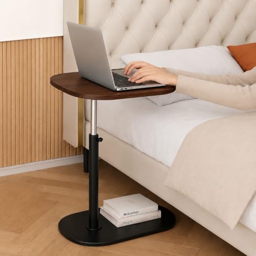 Image of Adjustable Table Stands Couch Side Table, Swivel TV Tray Table, 360 Top Moving C-Shaped End Table, Slides Under Couch Side Stand| (Black, Shinning (Natural)