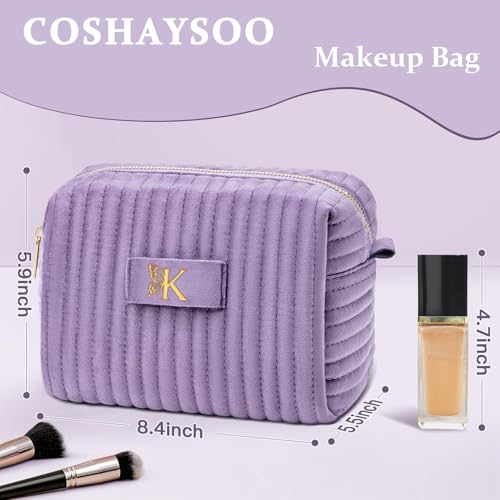 Image of COSHAYSOO Personalized Gifts 1 2 3 4 5 6 7 8 9 10 Year Anniversary for Women Wife Girlfriend Valentines Wedding Marriage, Initial Monogram Purple Makeup Bag Cosmetic Pouch Travel Essentials Letter K