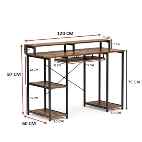 Image of TEKAVO Trio Computer Table for Home Pc | Office Table for Home with Monitor Riser and Keyboard Tray, Laptop Table, Work Table, Study Table, Modern Workstation | Coach Wood, Metal,(120x60x 75 cm)
