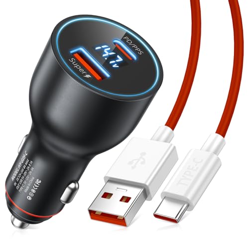 Car Charger for SuperVOOC 120W 100W for OnePlus 13 13R 10T 12R 12 11 10 Pro Nord 2T, 65W Warp Charger for OnePlus Nord N30 Open Pad 9 Pro 8 7T 6 6T LED Display USB C Car Charge Adapter 3.3FT Cable