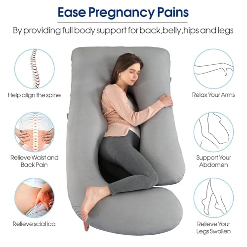 Image of Pregnancy Pillows for Sleeping, U Shaped Full Body Maternity Pillow for Pregnant Women with Removable Cooling Cover, Support for Back, HIPS, Legs, Belly, 57 Inch, Grey