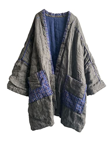 NFYM Women's Lightweight Quilted Linen Jacket Open Front Two Buttons Winter Patchwork Outwear