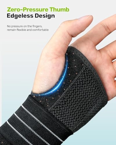 Rakiie 2 Pack Carpal Tunnel Wrist Braces, Adjustable Night Wrist Support with 3 Metal Splints, Hand Stabilizer for Men Women No Pressure on Thumb, Right and Left Hand, Gray Size M - 3