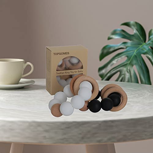 Image of Silicone Baby Teether, Food Grade Silicone & Beech Baby Teething Toy, BPA Free (White)