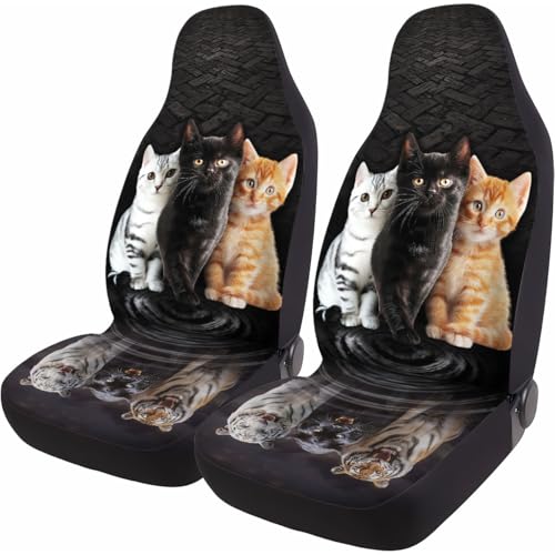 GENANY Cute Cats Car Seat Covers Set of 2, Breathable Front Seat Covers for Truck Sedan SUV, Cat Themed Car Accessories, Cat Gift for Women Men