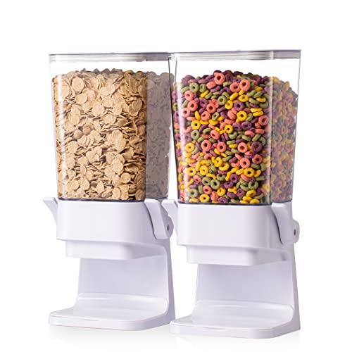 Zeadesign Cereal Dispenser Countertop 2Pc, Cereal Containers Storage, 5L Organization and Storage Containers for Kitchen, Dry Food Dispenser for Rice, Grains, Nuts, Snack,Oatmeal, Pet food, White
