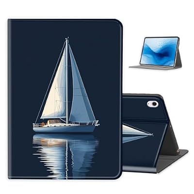 FXIANGWL for iPad Air 11 Inch 2024 Case, PU Leather Folio Stand Cover with Auto Sleep/Wake, Shockproof Smart Protective, Durable Folding Cover for iPad Pro 11 Inch, Sailboat Print