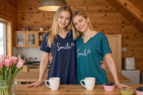 Jahetuul Chemise de Nuit Femme en Coton Manches Courtes Col V Imprimé – vue 6