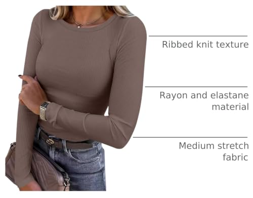Image of ANRABESS Women Long Sleeve Shirts Rib Knit Slim Fit Tops Basic Tee Spring Outfits Casual T-Shirt Underscrubs Layer Clothes