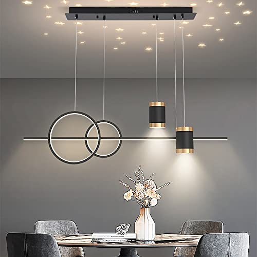 Cogitil 38.2 Inch Modern Geometric Kitchen Island Light With Starry Reflection Hanging Sputnik Chandelier For Dining Room Kitchen, Dimmable Black #TOP1
