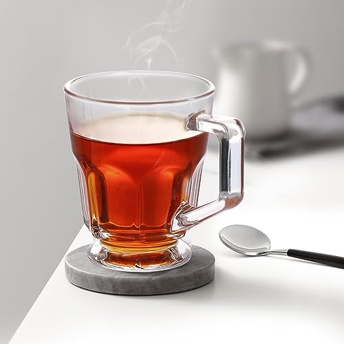 Image of Premium Glass Tea & Coffee Cups Set of 6, 170 ML Transparent Glass Mug with Handle for Tea, Coffee, Green Tea, Milk, Hot & Cold Beverages, Stylish Clear Drinking Cups for Home Kitchen Cafe