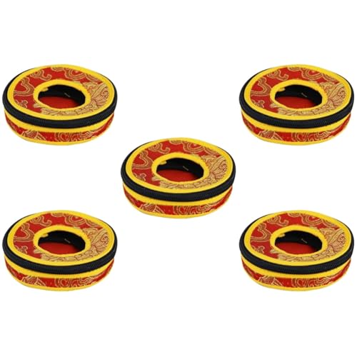 FAVOMOTO 5pcs Bell Bag for Meditation Handmade Embroidered Pouch Auspicious Patterns