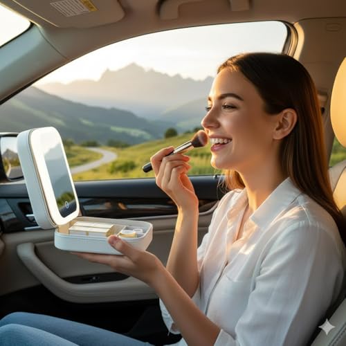 Image of HIMART Rechargeable Travel Makeup Vanity Mirror with LED Lights | Portable Lighted Cosmetic Mirror, 3 Color Lighting, Dimmable Touch Screen, USB Powered Beauty Mirror (Make up Mirror with Box)