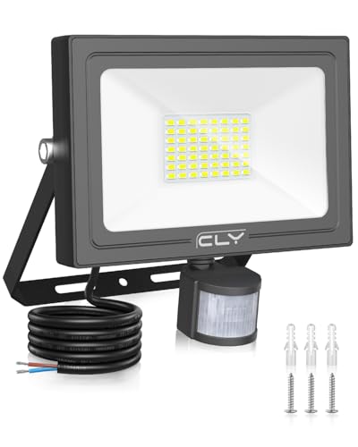 CLY Security Lights Outdoor Motion Sensor 30W PIR Sensor Security Light 2820 Lumen IP66 Waterproof Motion Sensor Floodlight 6500K Cold White LED Outdoor Light Mains Powered for Garden NO Earth Wire