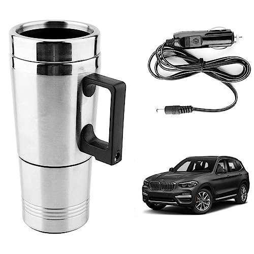 Image of Oshotto 12V Stainless Steel Car Heating Kettle /Mug, Travel Friendly electric Tea /Coffee maker Compatible with BMW X3 (300ml)