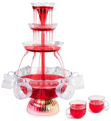 Fotrsta 3-Tier Electric Fountain Drink Machine, Cocktail Red Wine Drinking Fountain Beverage Beer Party Fountain With LED Lighted Base Includes 5 Reusable Cups
