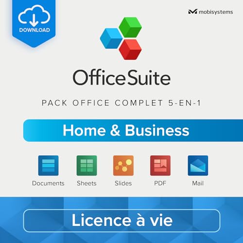 OfficeSuite Home & Business | Pack Office 5-en-1 | Documents, Sheets, Slides, PDF, Mail et Calendrier | Licence à vie | 1 ordinateur Windows | 1 utilisateur [Code en...