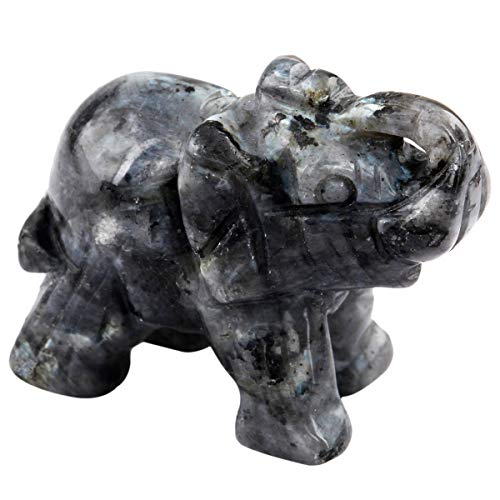 Nupuyai Labradorite Carved Crystal Animal Elephant Statue Figurine