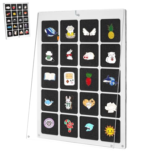 Image of Peohud Acrylic Enamel Pin Display Board, 20 Grids Dust-Free Pin Collection Organizer, Clear Table Top and Wall Pin Holder Case for Jewelry Pins, Pin Gift, Pin Enthusiast