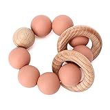 Socub Baby Teething Toy, Organic Baby Teething Ring, Silicone & Beech Baby Rattle Teether for baby 3+ Months, BPA Free, Muted