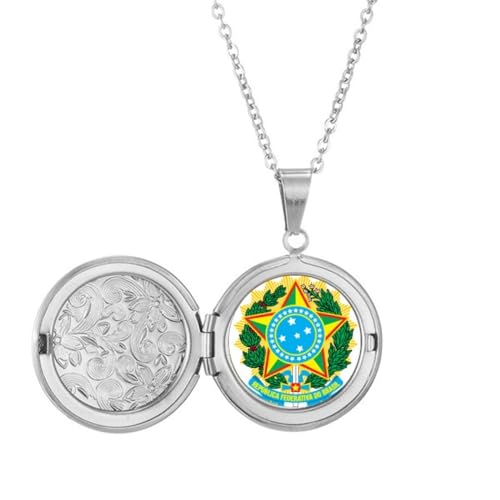 Collier avec médaillon emblème national Brésil en acier pour anniversaire