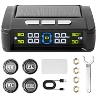 Aicharynic TPMS Reifendruckkontrollsystem, Solar Kabelloser Reifendrucksensor mit 4 Externen Sensoren IPX7, 3,5 Solar Display & USB-C Ladung für LKW/Anhänger, Druckbereich 0-5 bar