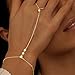 YEEZII Gold Hand Chain Bracelets for Women, 2 Pcs 14k Gold Plated Cubic Zirconia Link Chain Bracelet Set, Trendy ring bracelet hand chain Jewelry for Her (Gold-A)