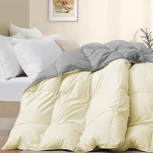 Image of 500 GSM Winter Blanket /Comforter Double Bed Size (90 inchX100 inch) - Unique Design Heavy Winter Comforter 500 GSM Microfiber Fill -Rajai Double Bed - Ivory /Silver Grey Color