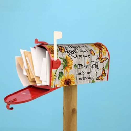 Image of Sunflower Butterfly Mailbox Covers Magnetic- Spring Summer Standard Size 21x18 Inch- Rustic Wood Memorial Mailbox Wrap Letter Post Cover Decoration for Yard Garden Outdoor Outside