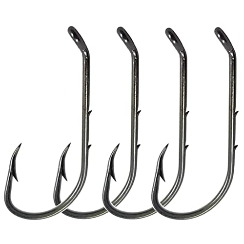 CAJOAUIS Baitholder Fishing Hooks 100pcs/ Pack Barbed Shank Down Eye Fishing Offset Hooks (6#-100PCS)