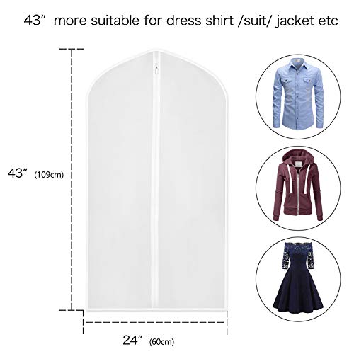 Zilink Clear Garment Bags Suit Bag for Storage 40-inch with Sturdy Zipper Moth-Proof Suit Cover Protector for Suit, Coat, Dress Clothes Cover Storage, Set of 15