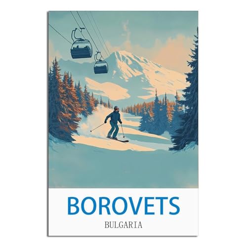 Borovets Bulgarie affiche de voyage vintage déco murale chambre 60x90