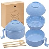 1 Set Microwave Ramen Cooker 40oz Wheat Straw Microwave Noodle Bowl Set with Chopsticks, Spoon, Fork, College Dorm Office Apartment Essentials (Light Blue)
